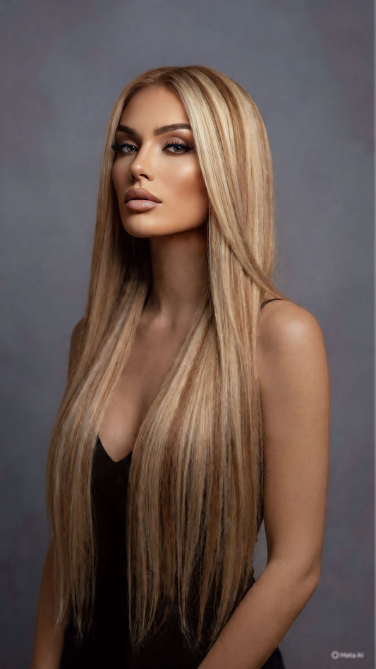 Honey Blonde Highlight HD Silky Straight Wigs