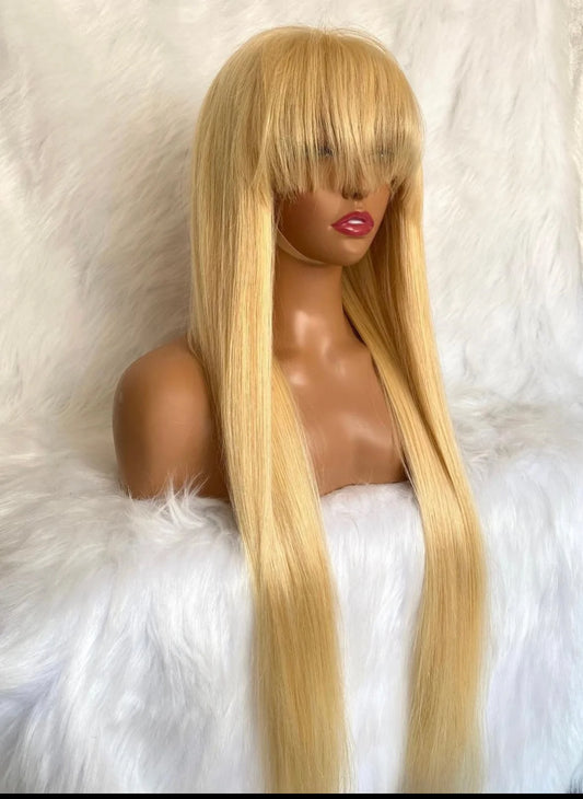 Blonde Bangs Silky Straight Closure Wig